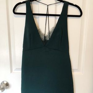 Zara Emerald Mixed Lace Deep V Dress